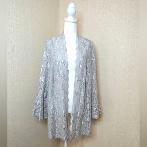 Womens Open-front Scalloped Edge Sequined Lace Jacket Shrug SZ: 24W